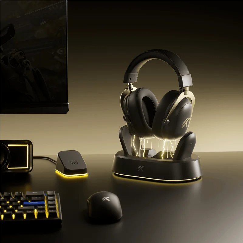 MCHOSE V9 Turbo + Wireless Gaming Headset 60mm 7.1 Surround Sound Professional Esports Headphones With RGB Charging Base