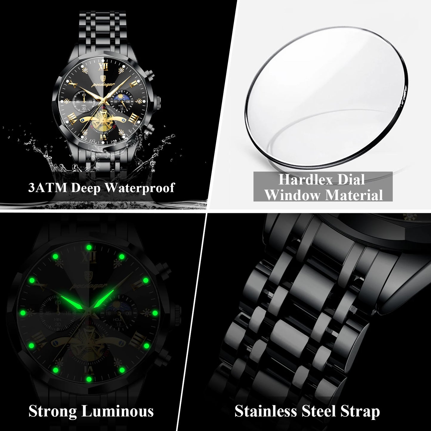 POEDAGAR Luxury Fashion Men Clock Waterproof Luminous Chronograph Male Watch Stainless Steel Quartz Business Men's Watches Reloj