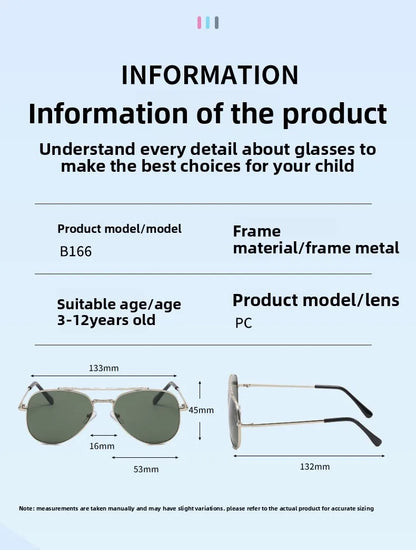 UV400-solglasögon i metall för pojkar och flickor, Toad-solglasögon för barn, pojkar och flickor, Aviator-solglasögon för spädbarn
