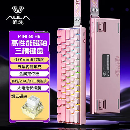 AULA Mini60 HE Magnetic Switch Keyboard RGB Tri Mode Wireless Mechanical Keyboard 8000Hz 0.01mmRT Gaming Keyboard Gamer Gifts