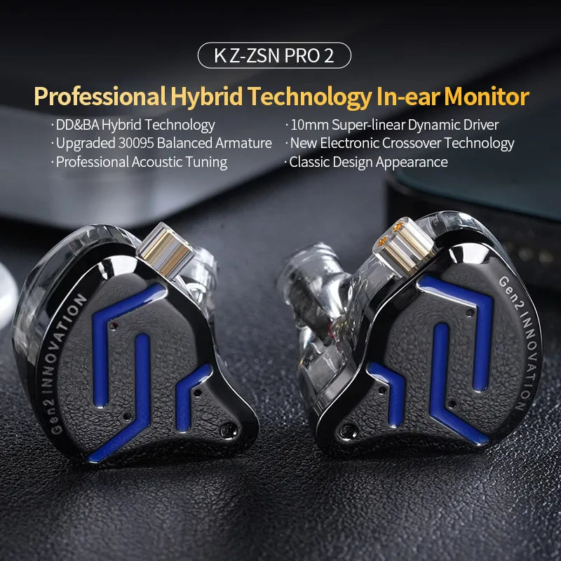 KZ ZSN Pro 2 In-Ear Metal Headphones Sport Noise Canceling Music Headphones Hybrid Drivers 1BA+1DD HIFI Bass Headphones