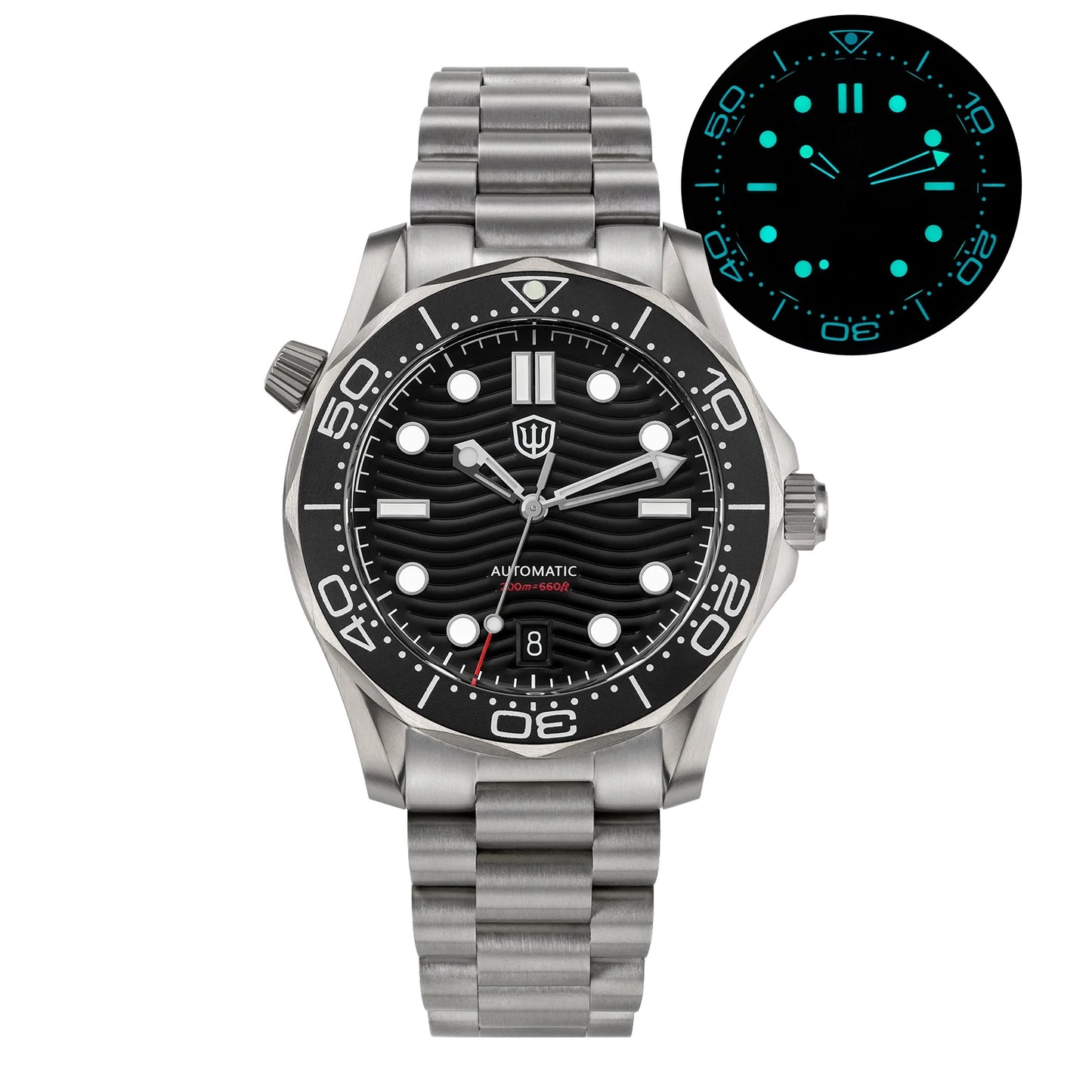 Watchdives WD007 V2 39mm Titanium Dive Watch PT5000 Automatic Movement Luminous 200m Waterproof Domed Bubble Sapphire Watches