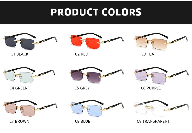Mode Rimless Solglasögon Män Kvinnor Populära Ramlösa Solglasögon Man Kvinna Klassiska Små Fyrkantiga Sommar Resesolglasögon