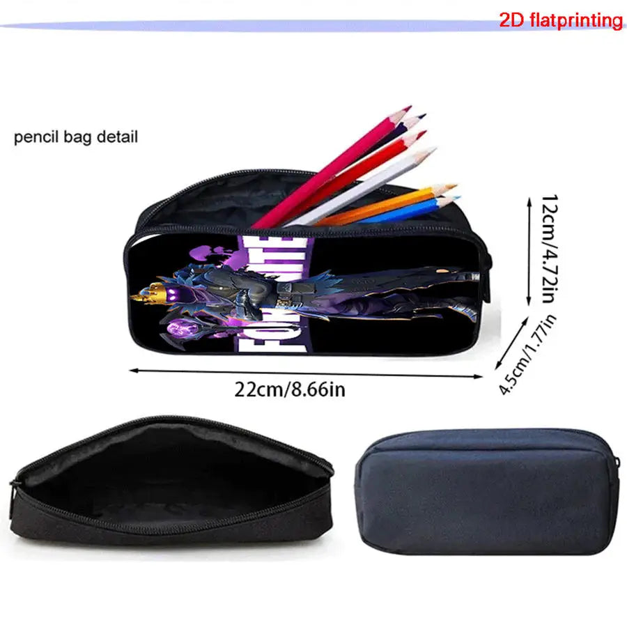 FORTNITE 3-Piece Lightweight Backpack Set with Front Pocket, Crossbody Bag & Pencil Case for Ages 5-10 Boys and Girls, Includes Free 3D Printed Keychain