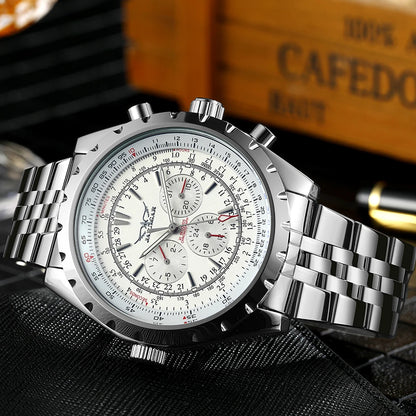 Jaragar Automatic Watch for Men Military Multifunction 3 Sub-Dials Sports Mechanical Watches Top Brand Luxury Leather Steel Band