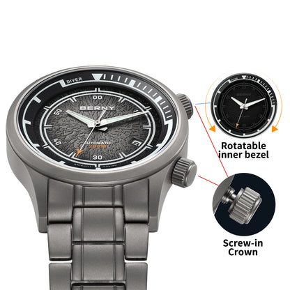 BERNY Automatic Diving Watches for Men Full Titanium Lightweight Super Luminous Mechanical Men's Diver Watch 20ATM Sapphire