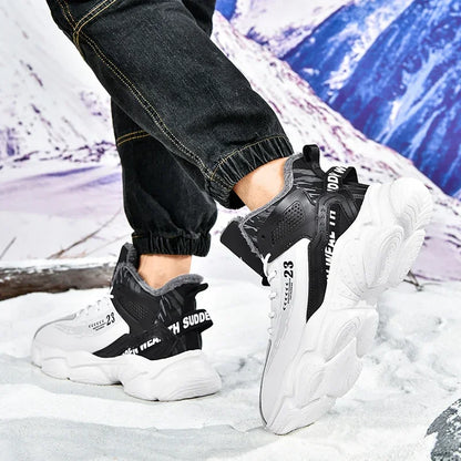 Baskets en peluche coordonnantes imperméables pour hommes, chaussures de tennis pour hommes, pantoufles chaudes, bottes d'hiver, nouveau, 2024