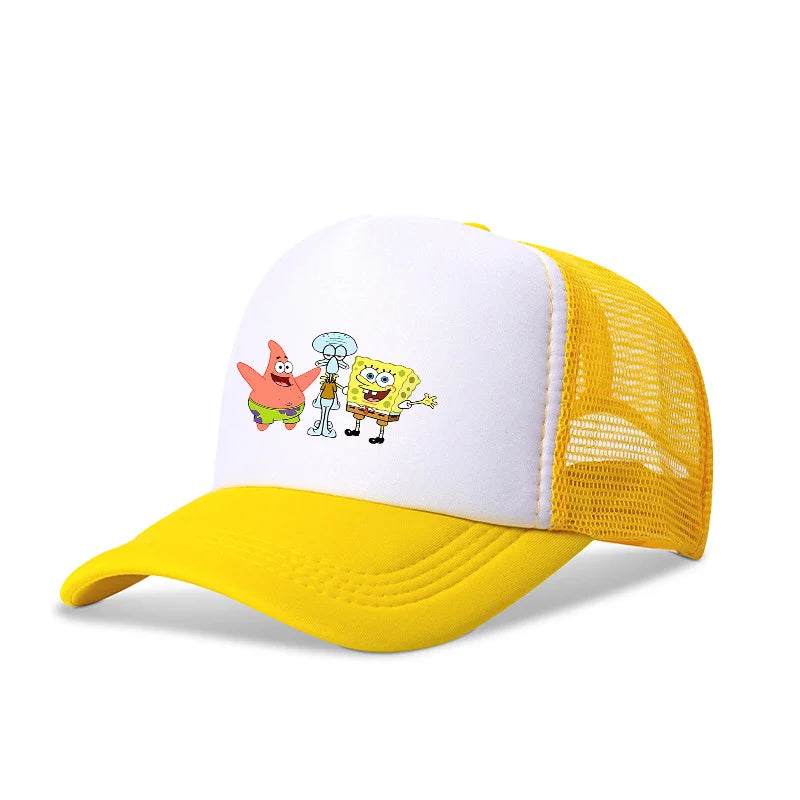 Sød SpongeBob-baseballkasket i anime-stil, rund, til børn, drenge, piger og voksne, til sport og fritid, med solskærm, justerbar, film- og tegneseriefigur, med skygge og netforing