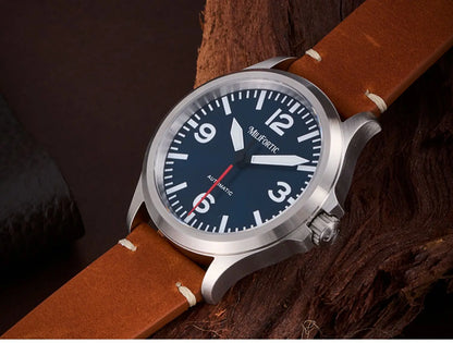 Milifortic Military Watch 39mm NH38 Automatic Mechanical Movement Retro Sapphire Crystal BGW9 Lume Leather Strap 10Bar Watch Men