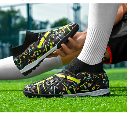 Botas de fútbol LiXingMing para hombre, blancas, profesionales, de caña alta, tacos de fútbol society, calzado de fútbol antideslizante para partido y entrenamiento