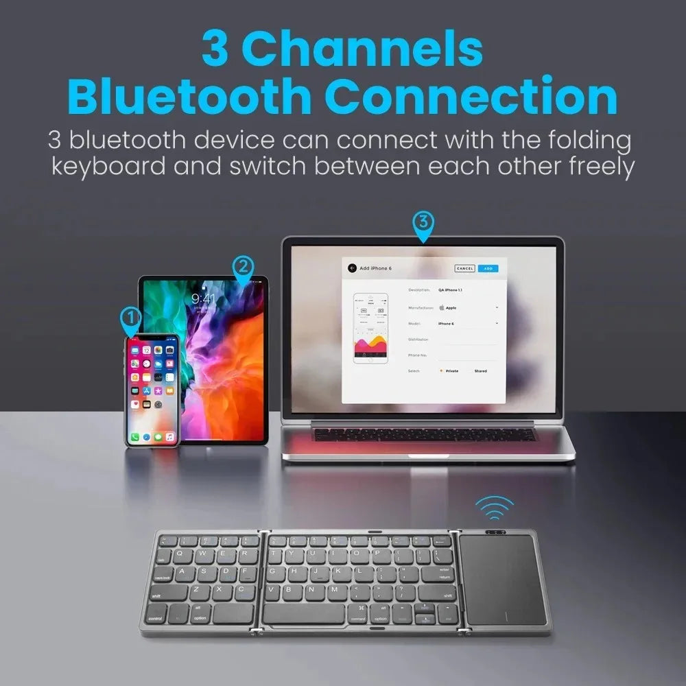 Mini Folding Wireless Bluetooth Keyboard Russian Spanish Arabic Hebrew Portugues with Touchpad for Windows, Android, IOS