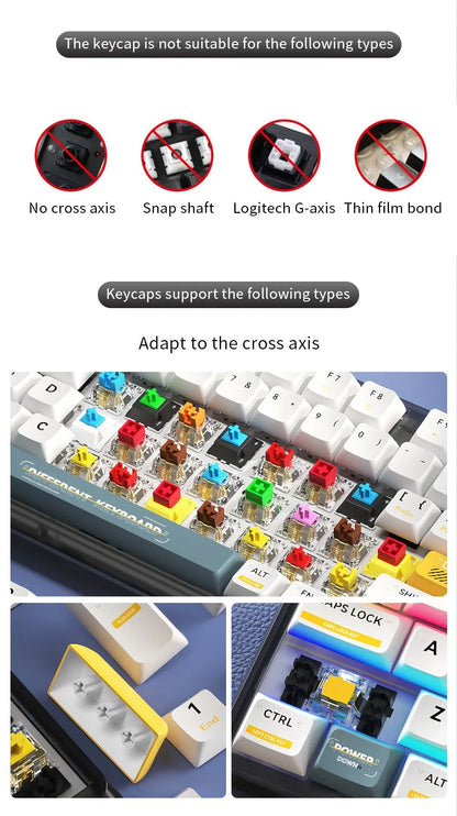 Teclas Gamer RGB retroiluminadas em degradé para teclado mecânico com switch MX, perfil OEM, PBT, branco e azul, layout ISO, teclas DIY