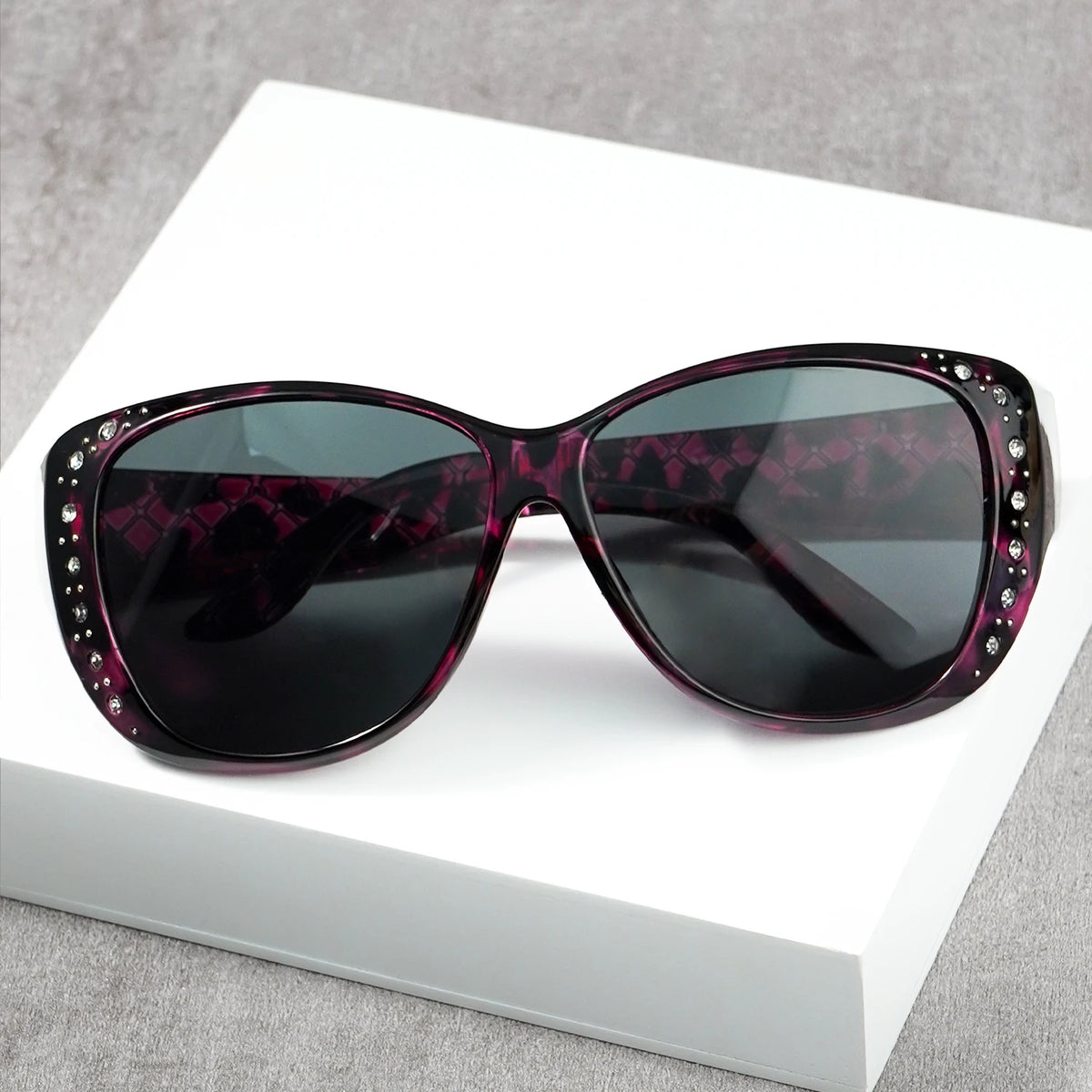 Sunglasögon med strass som passar över vanliga glasögon – Modesolglasögon som passar över – Glittrande, överdimensionerade, leopardmönstrade, fyrkantiga glasögon