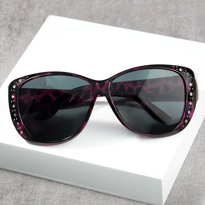 Sunglasögon med strass som passar över vanliga glasögon – Modesolglasögon som passar över – Glittrande, överdimensionerade, leopardmönstrade, fyrkantiga glasögon