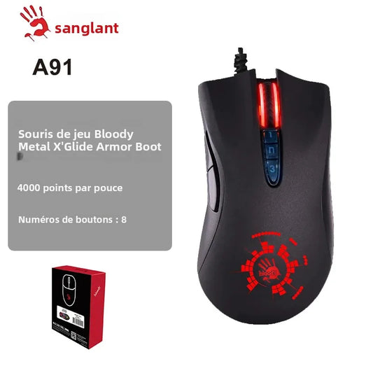 A4TECH Bloody A91 Gaming Mouse,4000 DPI,Drag Click,1000HZ,6666FPS,8 Buttons,Metal X' Glide Armor Boot,Over 20 million clicks