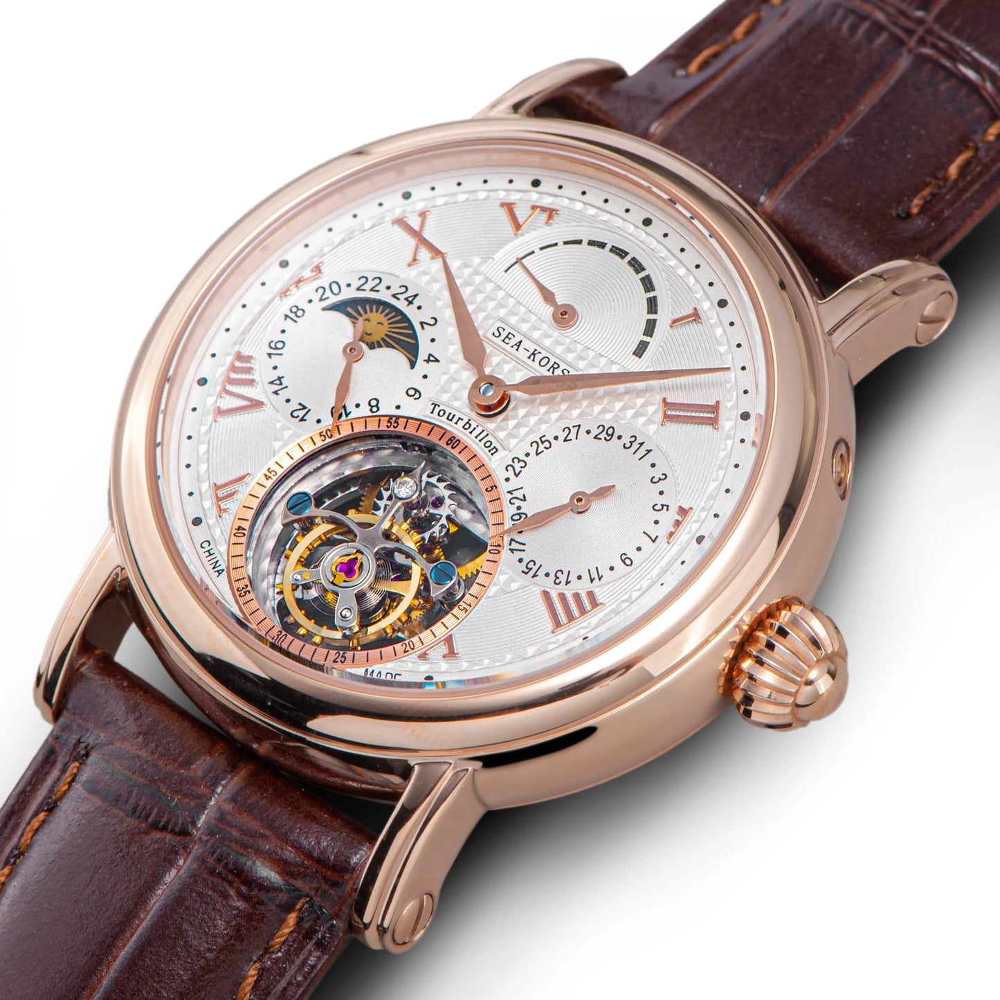 Sugess Seakors Men's Tourbillon Watch Original ST8007 Movement Skeleton Dial Moonphase Wristwatch 316L Case Sapphire