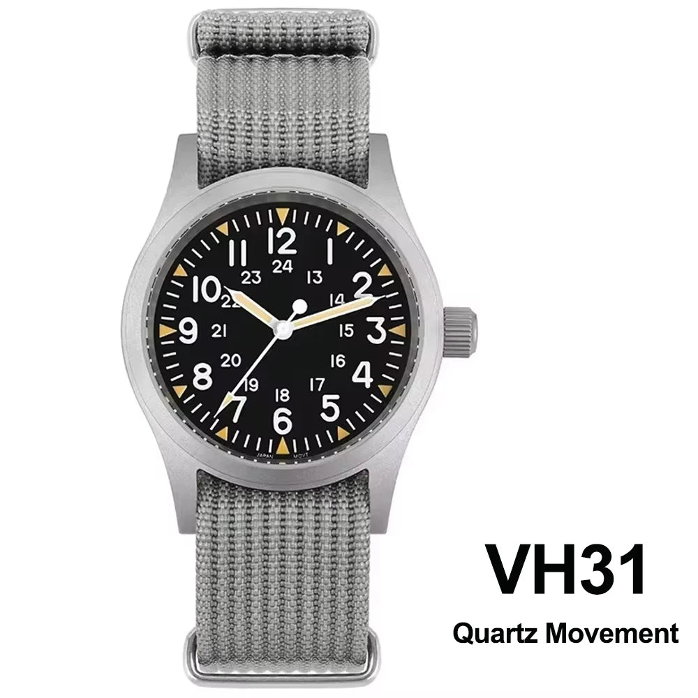 Militado ML05 38mm Military Field Watch VH31 Sweep Quartz Movement Domed Sapphire Crystal Waterproof 100M Super Luminous Watches