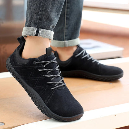 Zapatos de cuero de ante y tejido PU con puntera ancha, antideslizantes, para senderismo, trabajo, deporte masculino y caminatas al aire libre para mujer