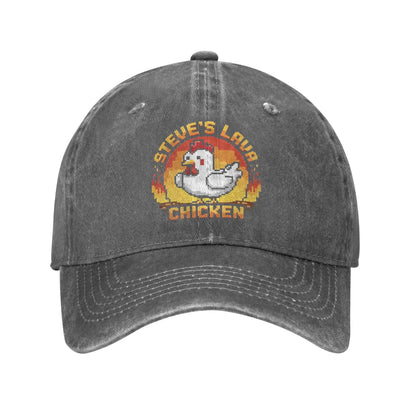 Casquette de baseball unisexe « Chicken Jockey Lava Chicken Print Steves Hat » – Style délavé et vieilli – Taille réglable