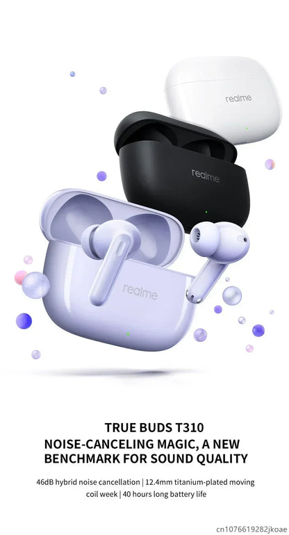 realme Buds T310 Earphones 46dB Active Noise Cancelling HiFi Wireless Headphones Bluetooth 5.4 Game Music Headset Long Standby