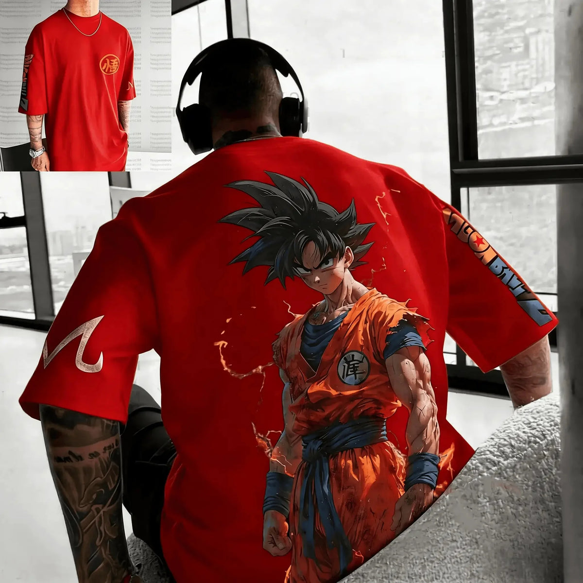 Tricou vintage pentru bărbați cu motiv anime „Goku rănit în bătălia de vară din Dragon Ball”, din bumbac pur, casual, lejer, sportiv, pentru uz zilnic