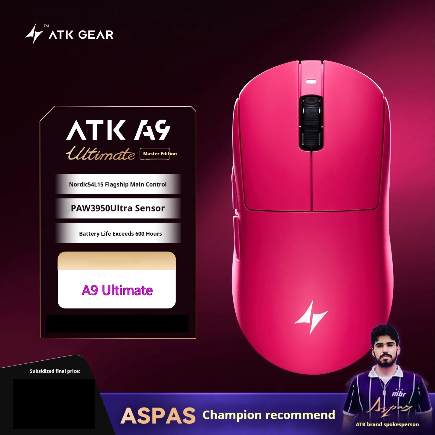 ATK  A9 Plus Gaming Mouse Wireless A9/A9 SE/A9 Pro Tri Mode 8K Gaming Mouse Lightweight A9 Ultimate E-sports PC Gift Customized