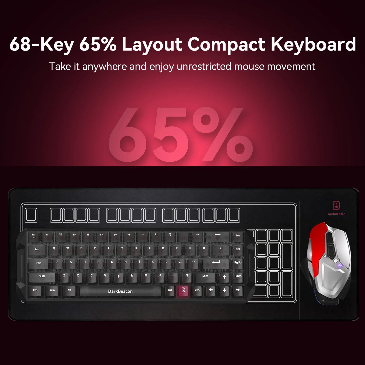 DarkBeacon Blade 68 RGB Silent Mechanical Gaming Keyboard Hot Swappable Wired N-Key Rollover 65% Compact Keyboard for PC Gamer