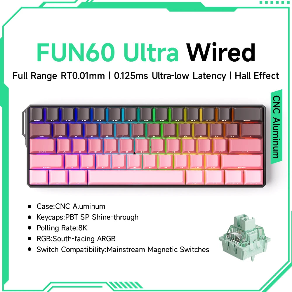 Akko MonsGeek FUN60 mechanische Tastatur mit Magnetschaltern, 60% Gaming-Tastatur, Rapid Trigger 0.01mm, 8K, ARGB, HE/TMR, Custom Keyboard
