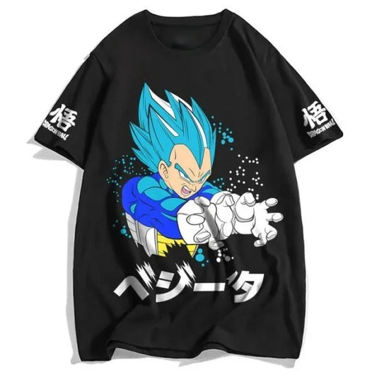 Summer 2026 Dragon Ball Super Vegeta "Super Blue Shape · Galick Gun" Theme 100% Cotton Printed Loose T-shirt for Boys and Girls