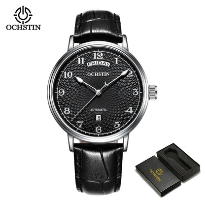 OCHSTIN Day Date Gents Watches 2025 Gift for Men Automatic Mechanical Business Wristwatches 40mm Analog Male Clock Leather Strap