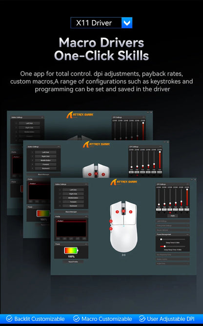 ATTACK SHARK X11 X11 SE Wireless Gaming Mouse 22K DPI PAW3311 63g Lightweight Tri-Mode Bluetooth/2.4G/Wired 20M Clicks RGB