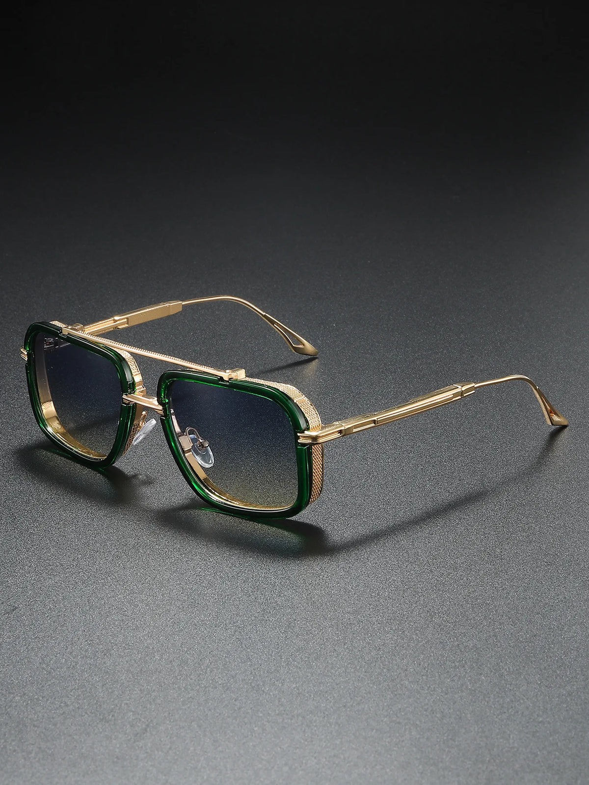 Large Square Sunglasses Men Steampunk Style Metal Pilot Sun Glasses Luxury Designer Brand Eyewear Fashion Shades Double Beam
