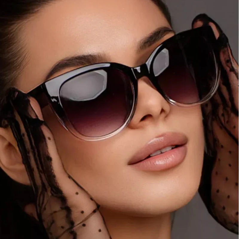 Retro-mode Cat Eye-solglasögon för kvinnor, märkesglasögon, gradientlinser, enkel design med breda ben, unisex, Cateye-modell för kvinnor, UV400