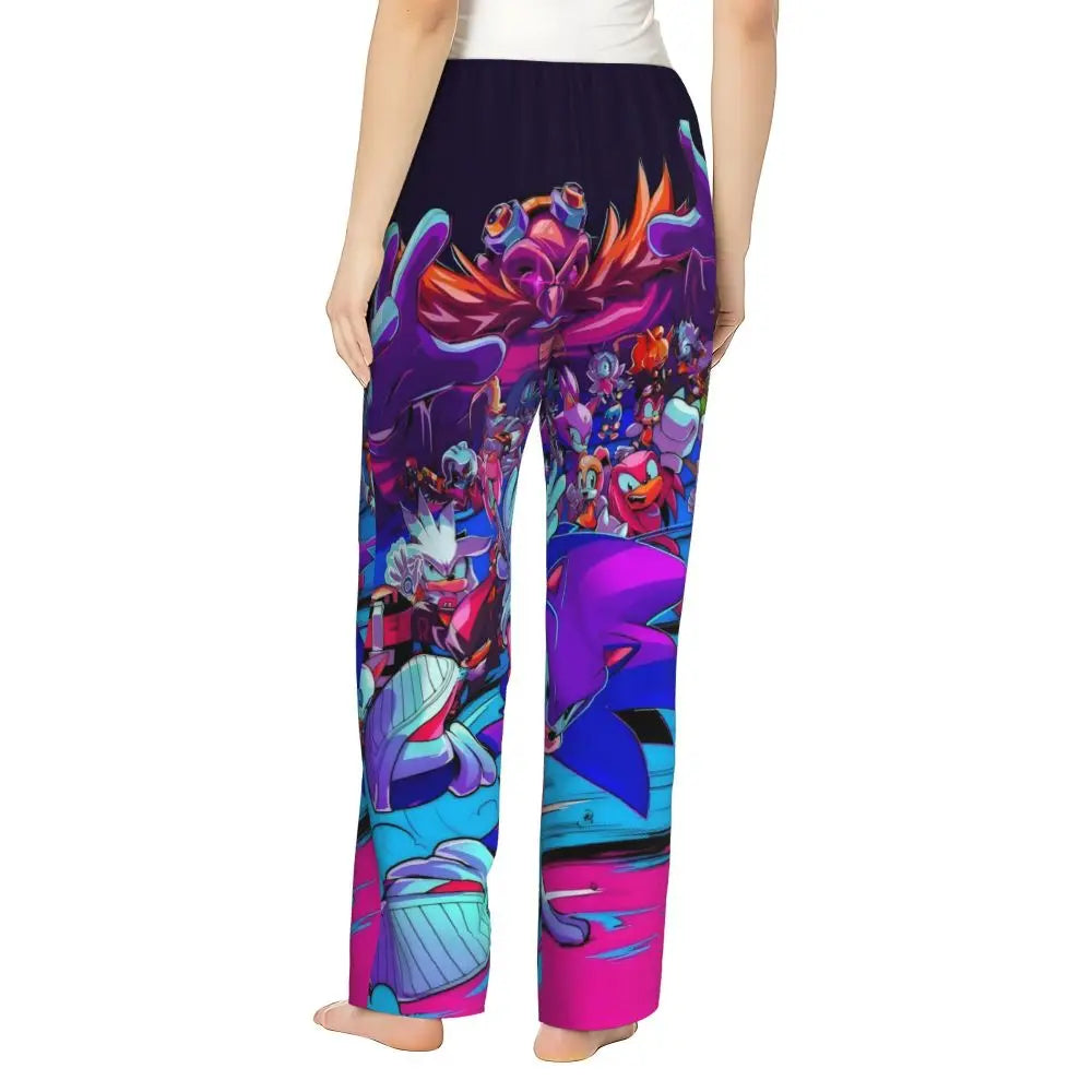 Custom Women Soniced Pajama Pants Printed Hedgehog Game Sleep Sleepwear Bottoms with Pockets