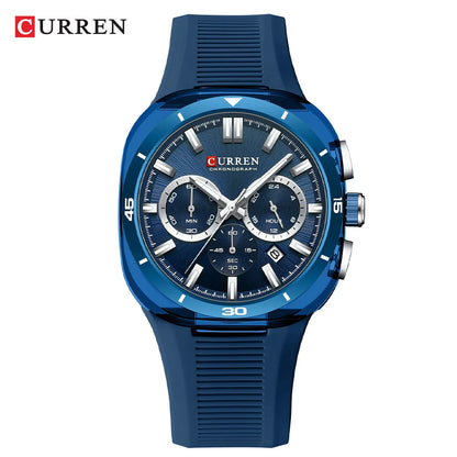 Relógio de homem CURREN – Novo modelo de luxo com movimento de quartzo, bracelete em silicone, estilo desportivo, multifunções, à prova de água, luminoso, com indicação da data e cronómetro.
