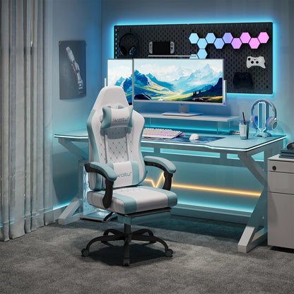 WOLTU Massage Gaming Chair Ergonomic Swivel Computer Chair with Pillow & Footrest Adjustable Headrest Lumbar Support Gamer Chair