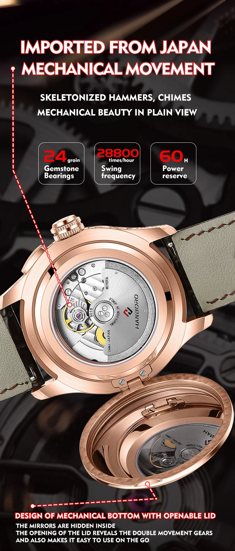 HANBORO hourly clock series men's fully automatic mechanical watch 5379