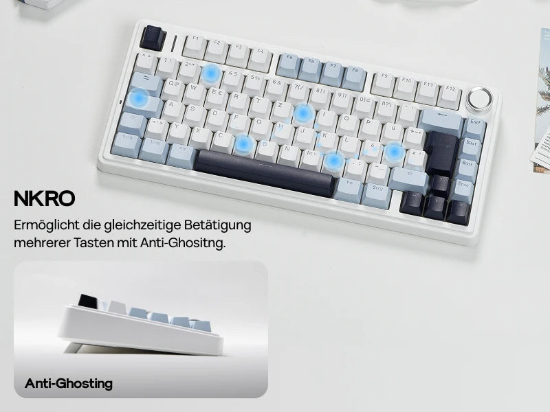 ISO-DE Layout EPOMAKER X AULA F75 75% German QWERTZ Hot-Swap Gasket Wired/Bluetooth/2.4G Wireless Mechanical Keyboard Knob/RGB