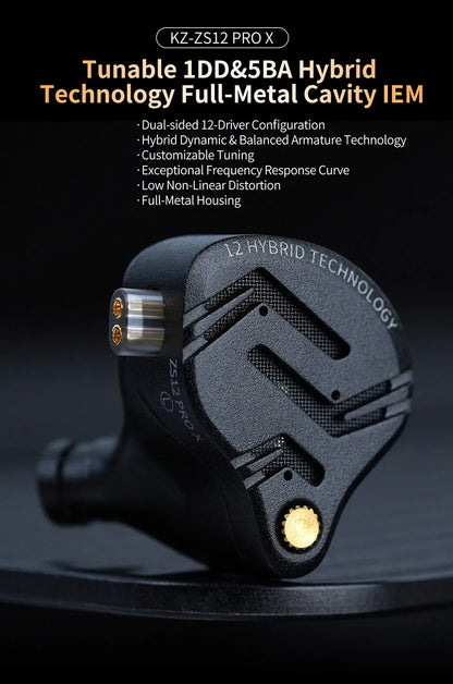 KZ ZS12 PRO X Hybrid Dynamic & Balanced Armature Technology IEM Earphone Upgrade HiFi Bass In Ear Headphone Tunning Wire Headset
