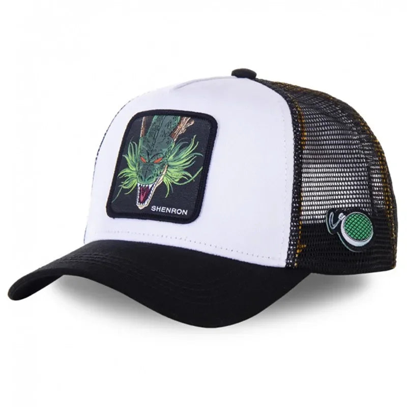 Casquette Dragon Ball Son Goku pour l'été : casquette de voyage à visière, pour homme, brodée, style hip-hop, visière pare-soleil, casquette trucker ajustable en maille