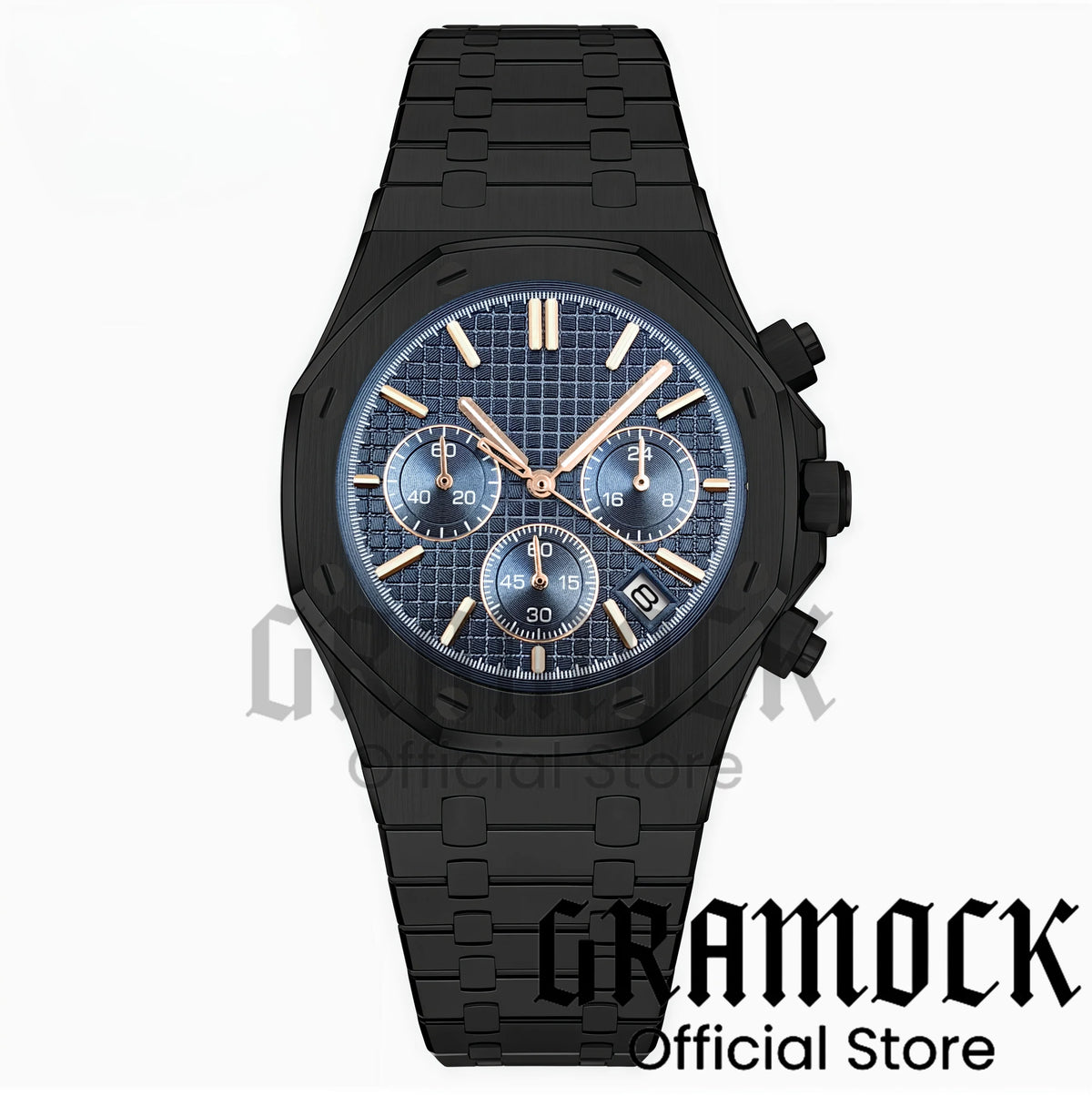 Gramock VK63 Fashionable Men's Quartz Chronograph Luxury Sapphire Stainless Steel Rose Gold Index Dial Waterproof 5Bar Luminous