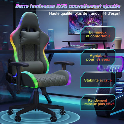 Ergonomic office chair with lumbar massage,LED RGB ambient lighting, and reclining backrest,  for home offices
