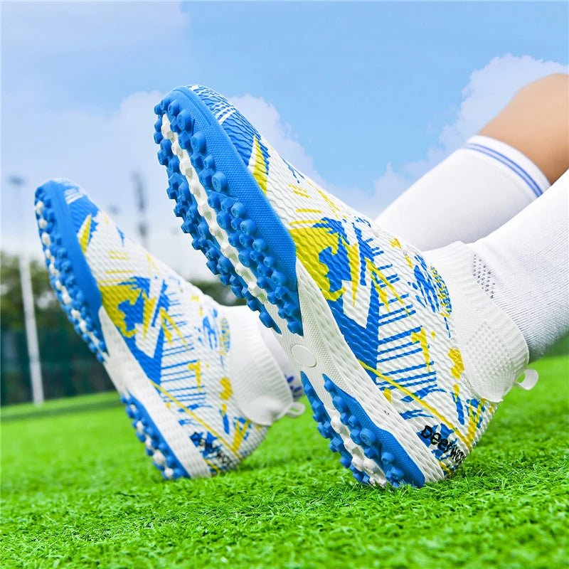 Chaussures de football montantes pour adultes, hommes et femmes, crampons TF pour gazon artificiel, crampons AG longs pour l'entraînement des étudiants.