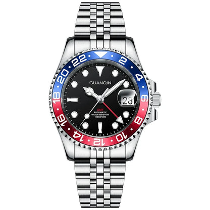 Orologio da uomo GUANQIN GMT 2025, nuovo orologio automatico da uomo NH34, meccanico da polso, vetro zaffiro, acciaio inox, per mancini