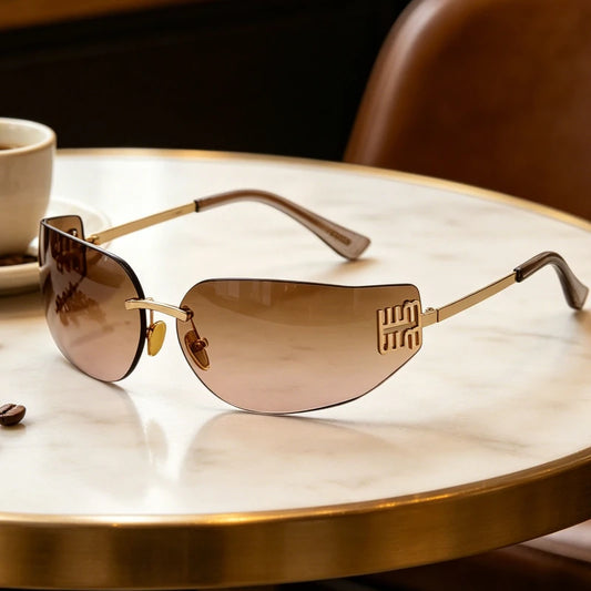2026 New High End Sunglasses Women Rimless Curved Sun Glasses for Eye Protection and Sunscreen Travelling Hiking Shades Gafas
