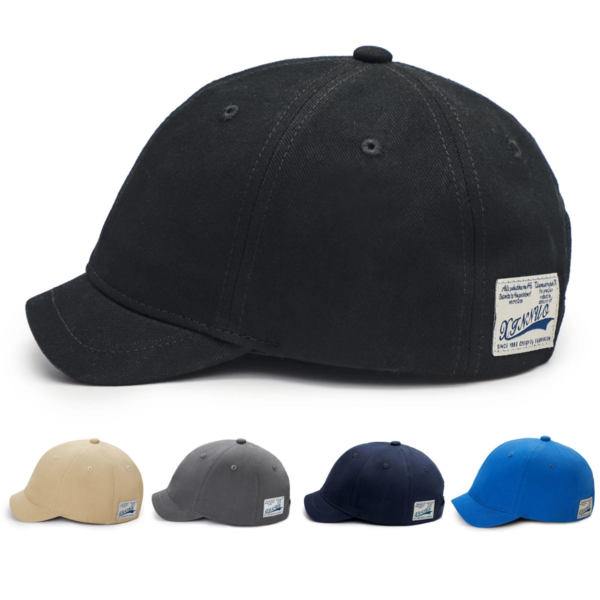 Baseballkasket i bomuld med kort skygge til mænd og kvinder, casual vintage-stil, justerbar „dad hat“ i trucker-stil, lavprofil-kasketter med nylonlukning