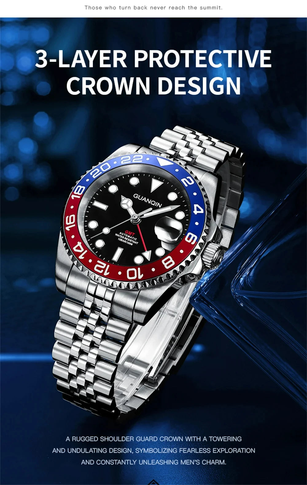Orologio da uomo GUANQIN GMT 2025, nuovo orologio automatico da uomo NH34, meccanico da polso, vetro zaffiro, acciaio inox, per mancini