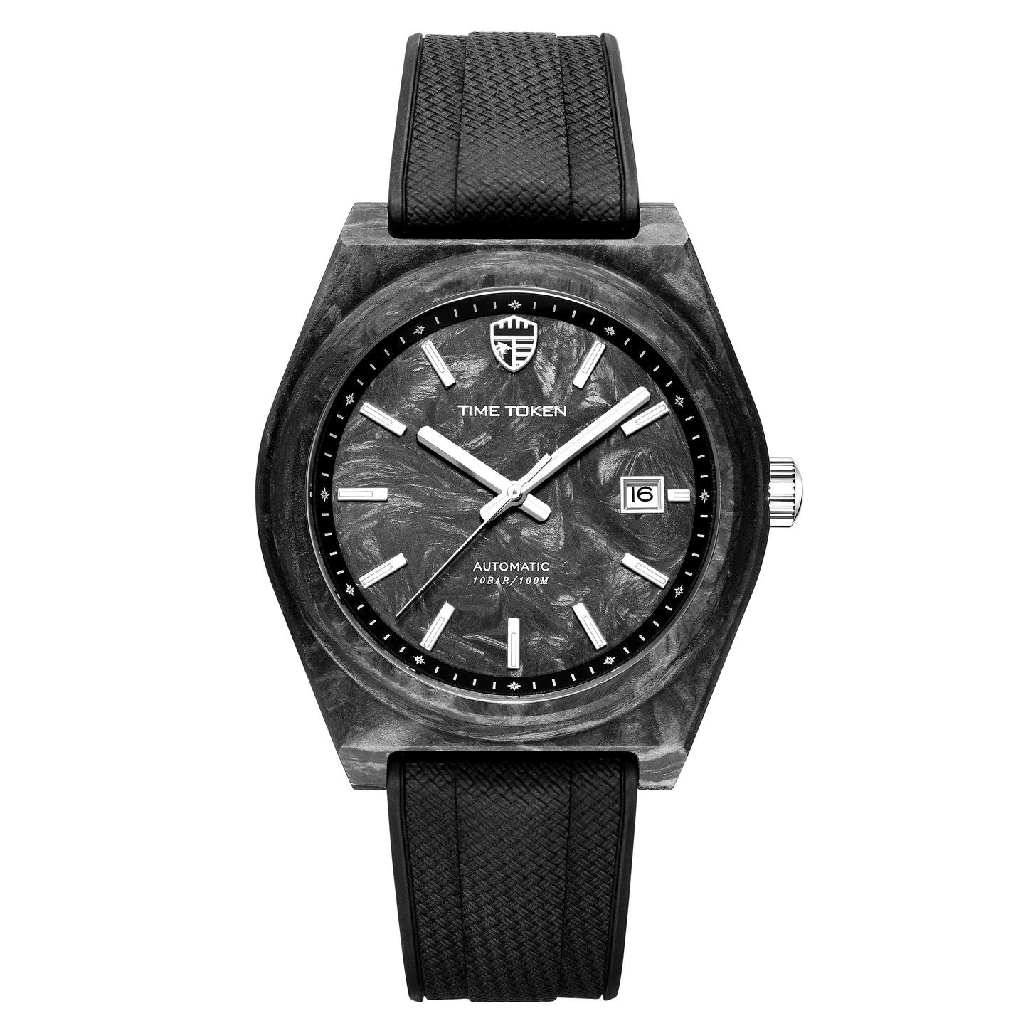 TIME TOKEN New Luminous Carbon Fiber 40mm Dive Watch for Men Luxury Calendar Automatic Mechanical Watch Sapphire Waterproof 100m