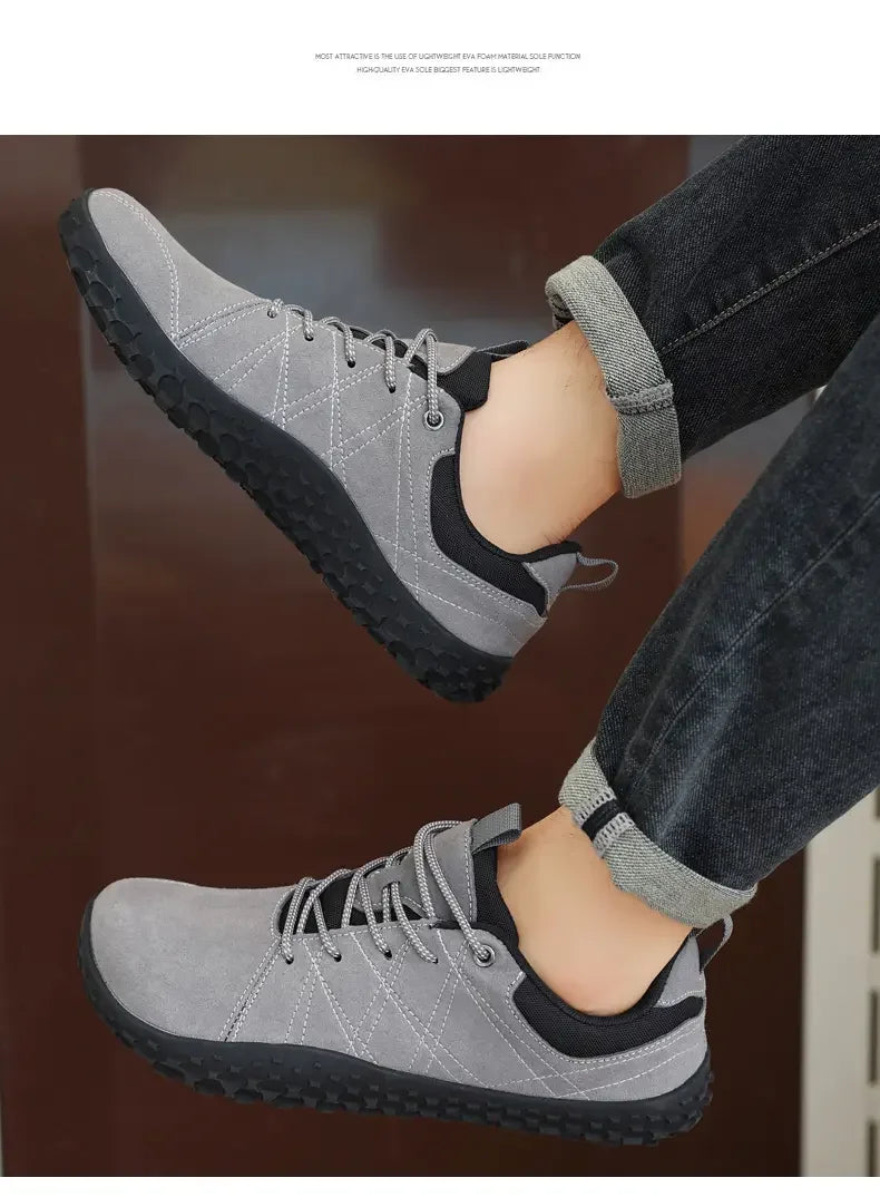 Zapatos de cuero de ante y tejido PU con puntera ancha, antideslizantes, para senderismo, trabajo, deporte masculino y caminatas al aire libre para mujer
