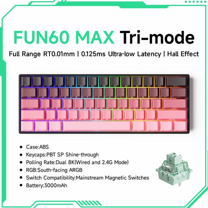 Akko MonsGeek FUN60 mechanische Tastatur mit Magnetschaltern, 60% Gaming-Tastatur, Rapid Trigger 0.01mm, 8K, ARGB, HE/TMR, Custom Keyboard